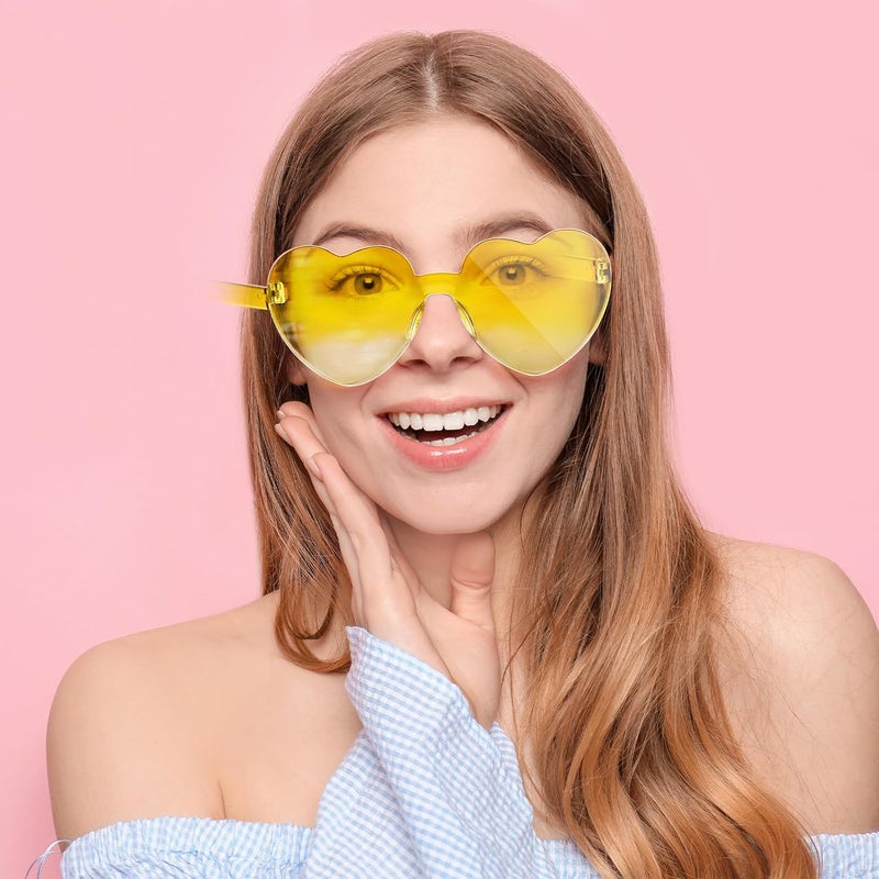 NACHLYNN 10 Pairs Heart Sunglasses Women Rimless Heart Shaped Sunglasses Candy Color Glasses for Costumes Cosplay (Gradient Yellow) - Image 5